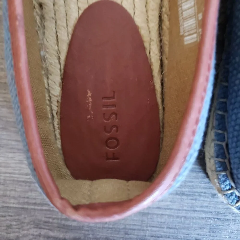 Fossil Canvas Espadrille Flat Slip-On Shoes Blue Size Women's 8 Coastal Grandma